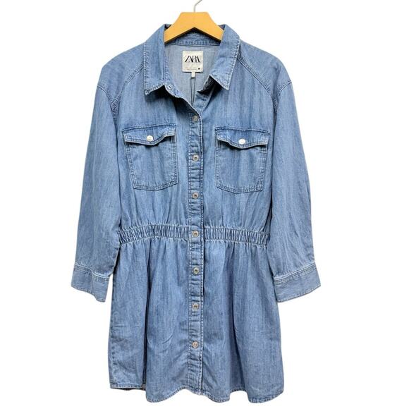 Zara Women's Long Sleeve Denim Shirt Dress size Large - Picture 1 of 5
